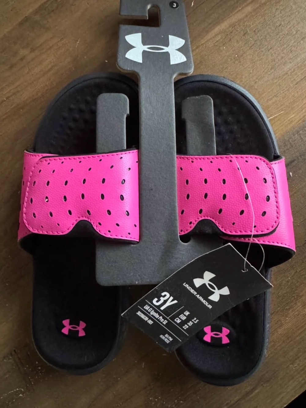 Under Armour Kids Black Slide Sandals with Pink Strap